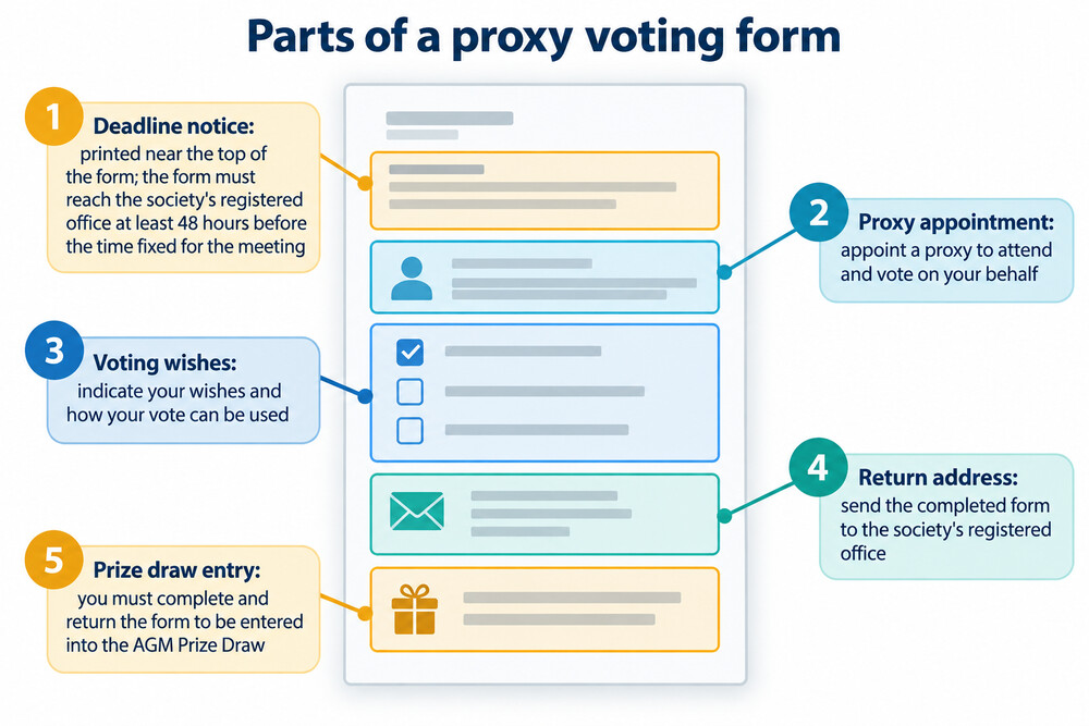 A voting instruction form showing the proxy appointment section and the lodgement deadline