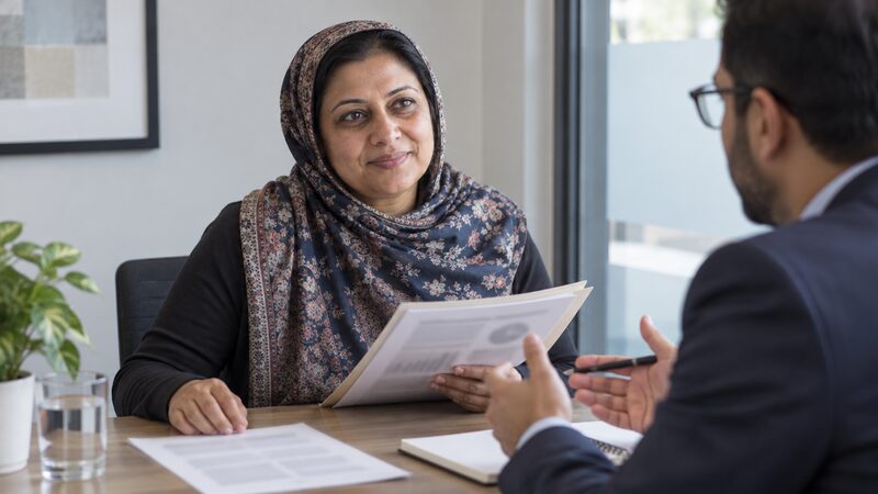 A person reviewing investment documents with a financial adviser