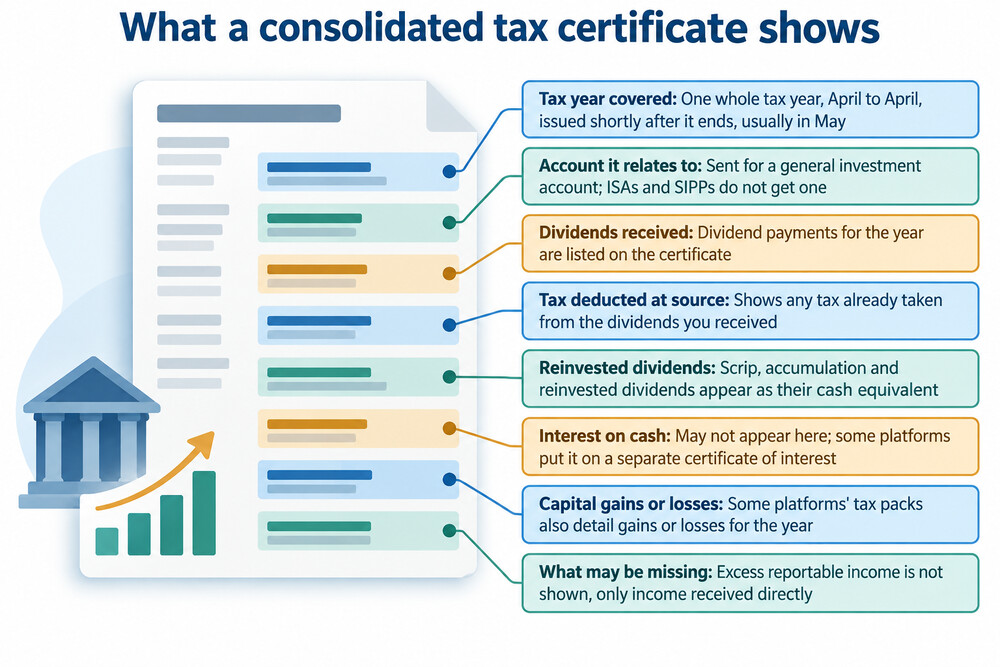 An example consolidated tax certificate showing dividend and interest totals for the tax year