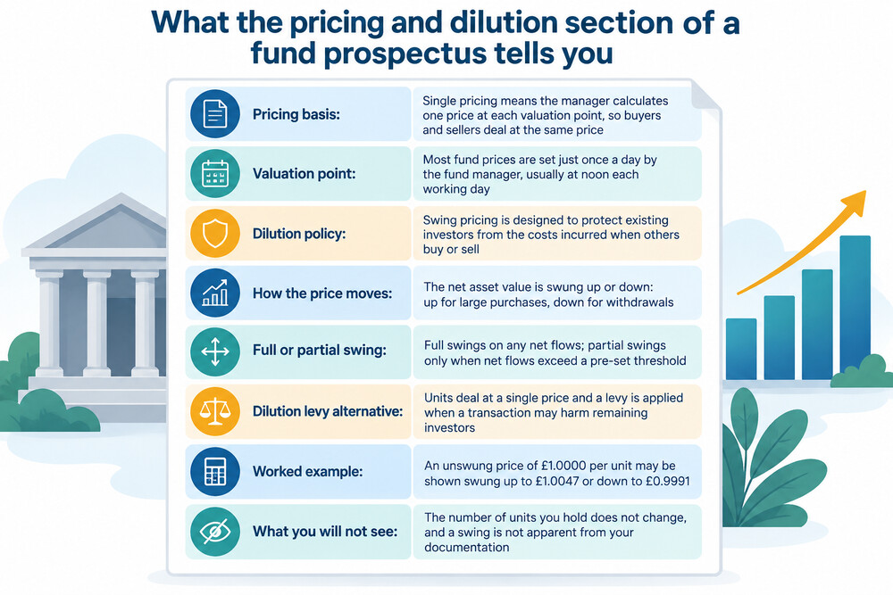 The pricing section of a fund prospectus, showing the swing threshold and adjustment limits