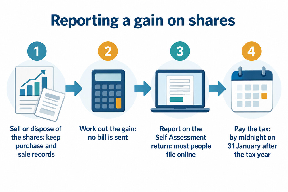 How gains on shares are reported and paid