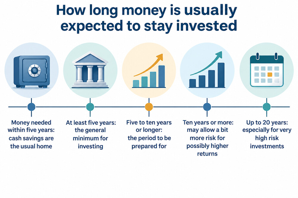 A timeline showing how the suggested holding period lengthens as investment risk rises