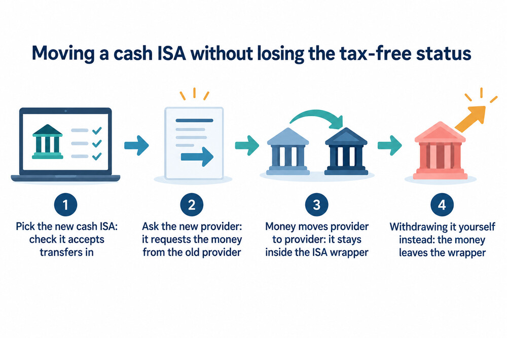 The ISA transfer process, with money moving directly from the old provider to the new one