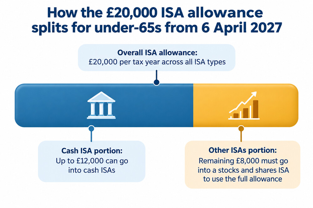 A saver looking at the split of the £20,000 ISA allowance between cash and investments