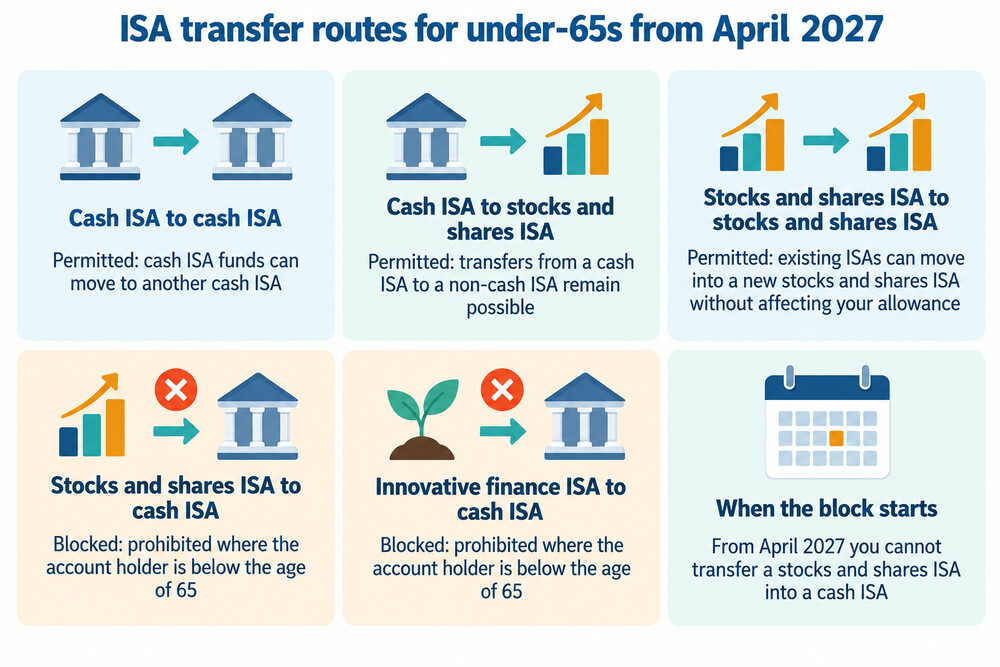 The permitted directions of ISA transfers for under-65s from April 2027