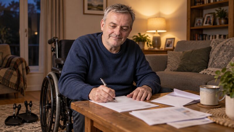 A parent filling in a Child Trust Fund to Junior ISA transfer form at a kitchen table