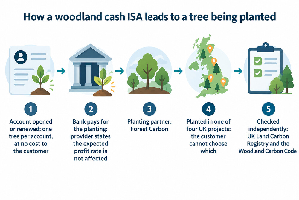 Diagram showing how a woodland ISA leads to a tree being planted