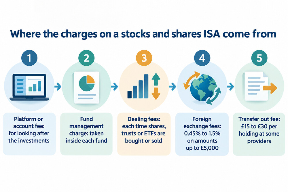 How the charges on a stocks and shares ISA add up, from account to fund to each trade