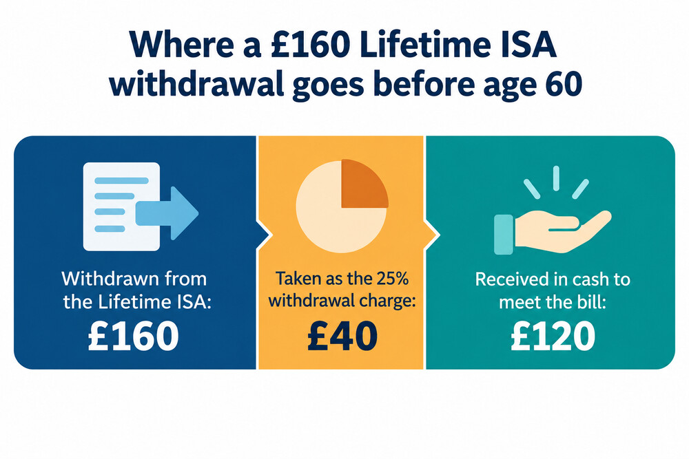 How a Lifetime ISA withdrawal charge splits a £160 withdrawal