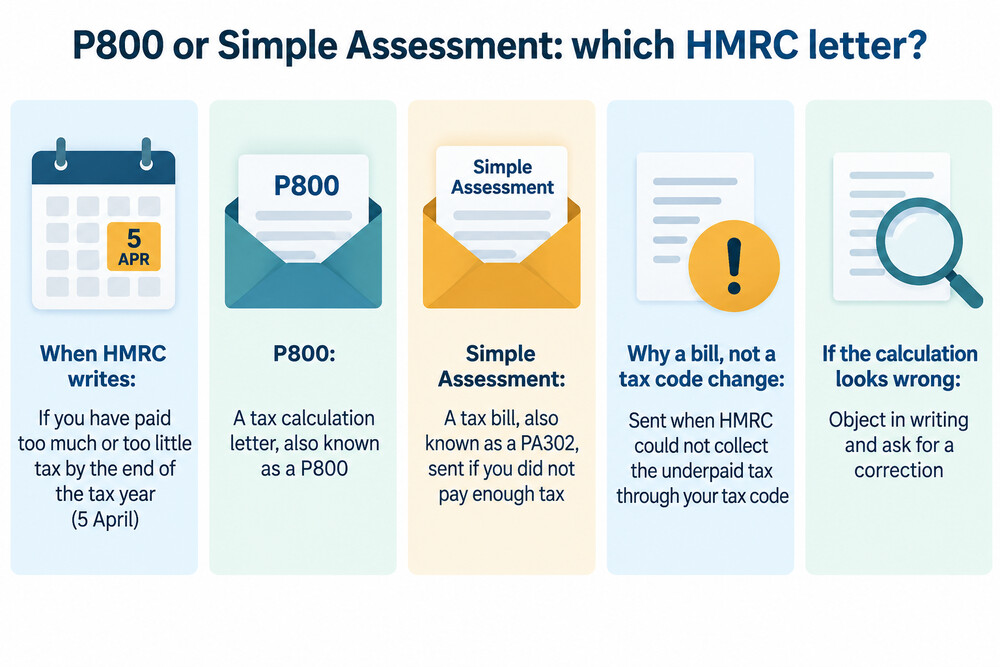 A P800 tax calculation letter from HMRC showing an underpayment figure