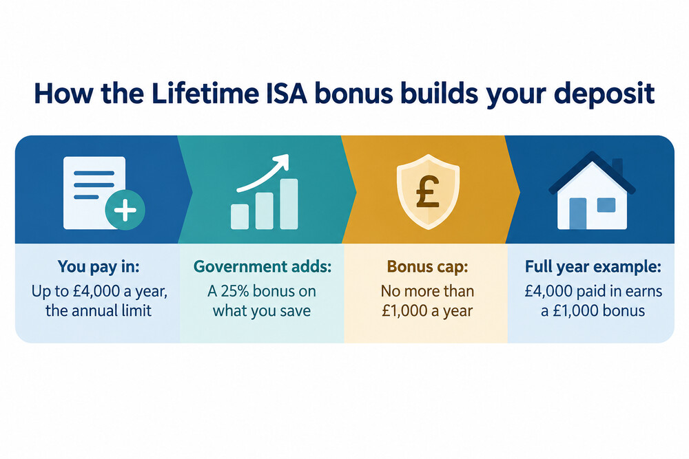 A first-time buyer's savings growing with the government's 25% top-up added each year