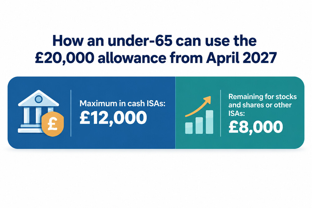 A breakdown of the £20,000 ISA allowance for an under-65 from 6 April 2027