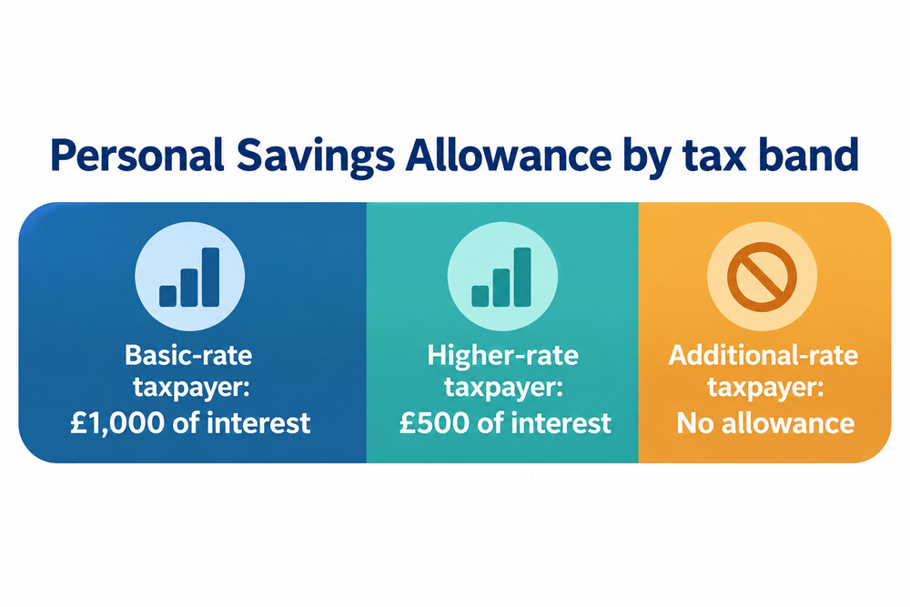 How much savings interest can be earned tax free outside an ISA, by tax band