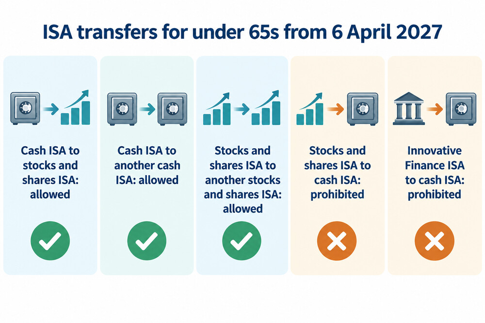 Which ISA transfers are allowed for someone under 65 from 6 April 2027