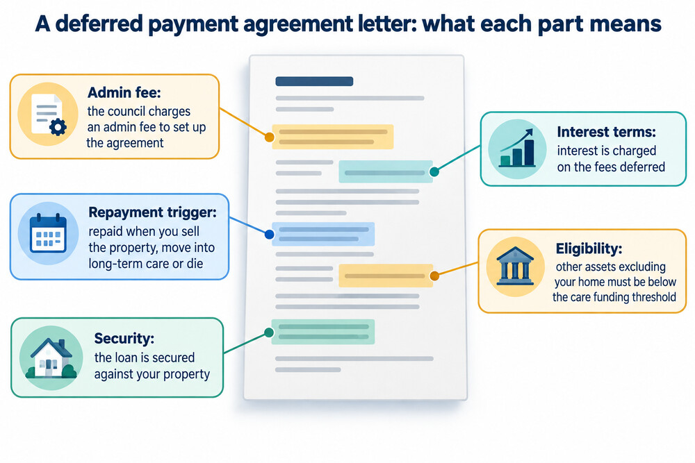 A council letter offering a deferred payment agreement, showing the admin fee and interest terms
