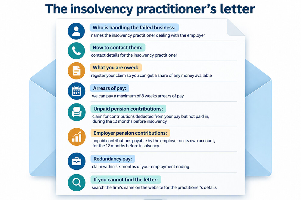 A letter from an insolvency practitioner explaining who is handling the failed business