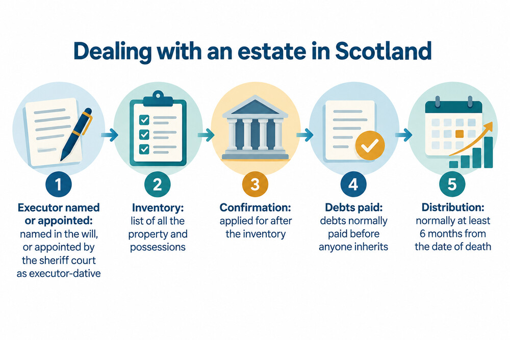 A diagram of the steps a Scottish executor follows