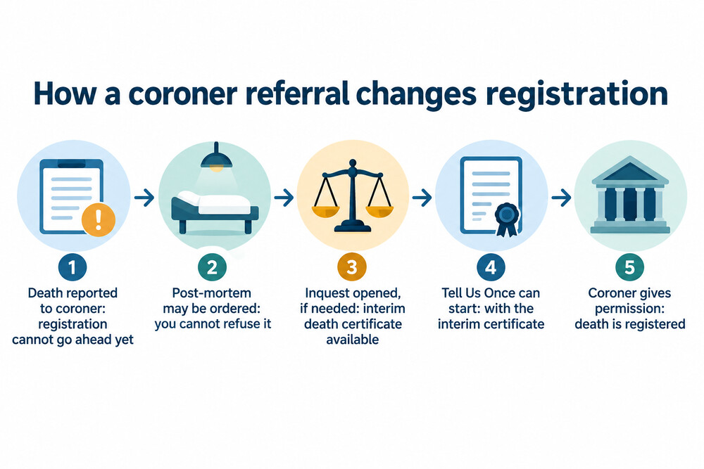 Registration steps when a death is reported to a coroner