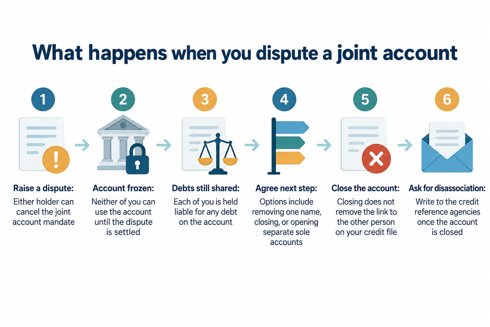 A letter to a bank asking it to freeze a joint account, with a pen, ready to send
