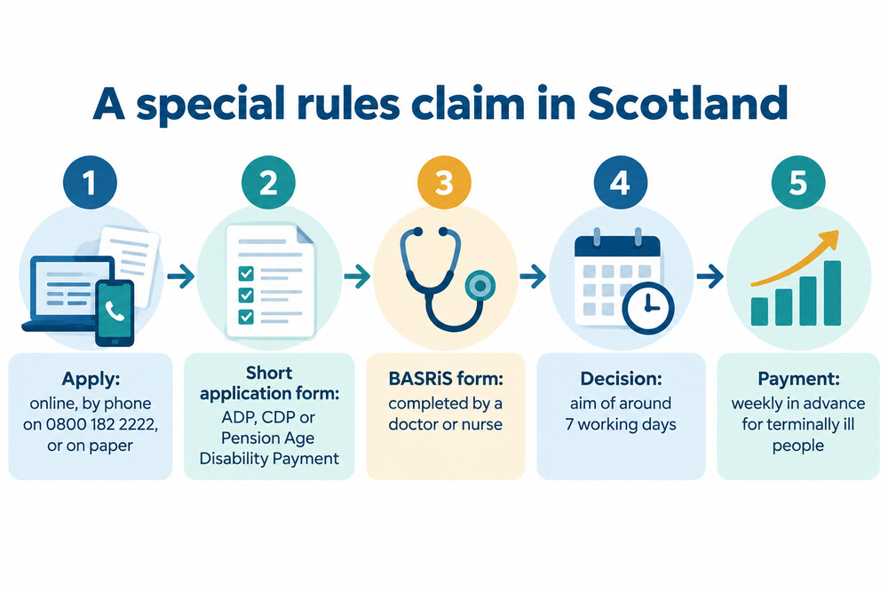 The steps in a special rules claim to Social Security Scotland