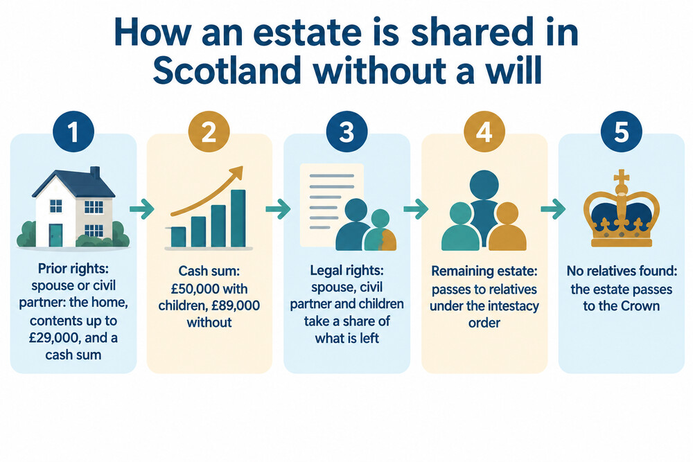 How an estate is shared in Scotland when there is no will