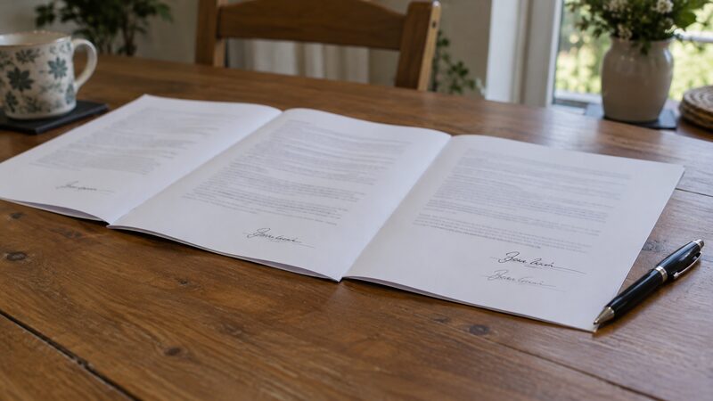 A person signing a will while a single witness watches, with each page of the document signed