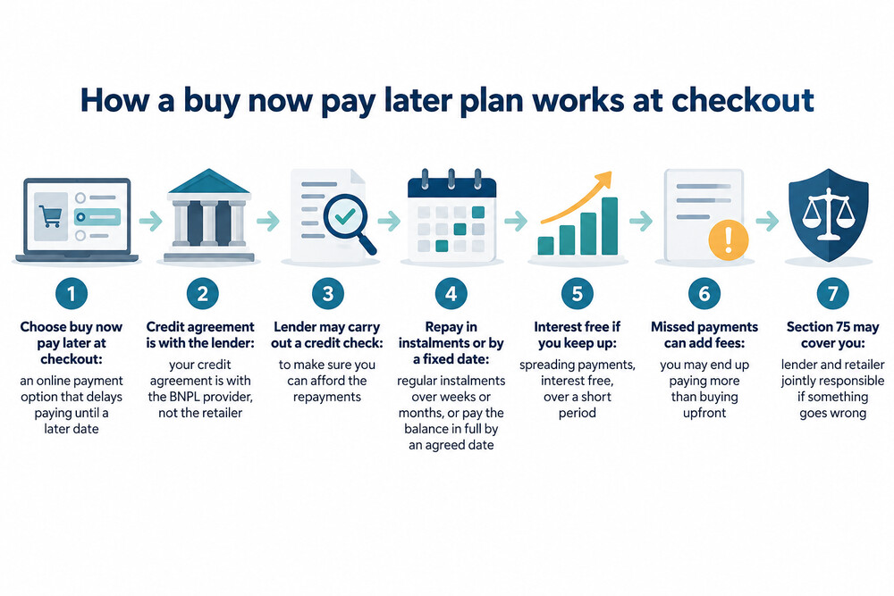A checkout page showing buy now pay later instalment options beside a card payment field