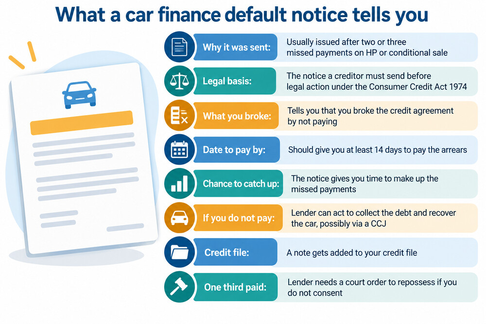 An example of a default notice letter sent on a car finance agreement