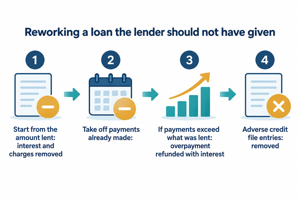 How redress rebuilds a loan balance when an unaffordable loan is still running