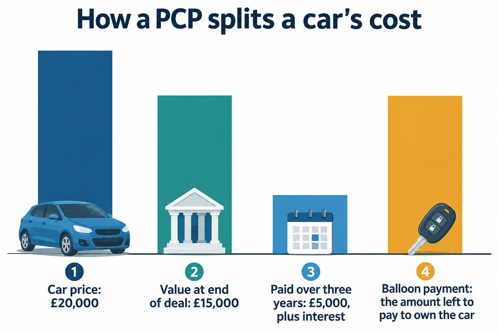 A simple bar showing a car's price split into monthly payments and the balloon payment left at the end