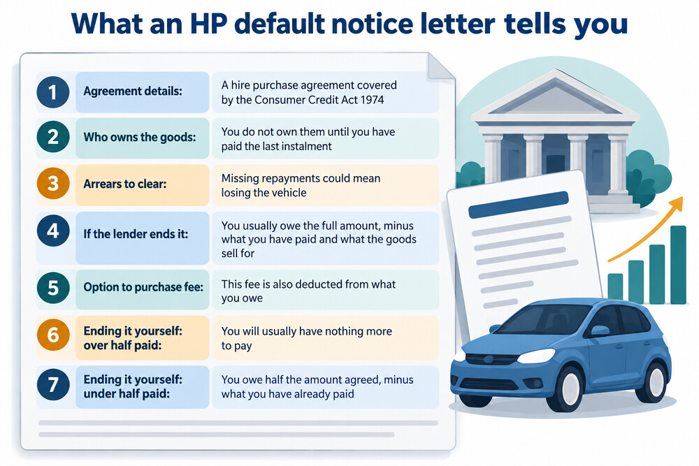 An example of a default notice letter sent by a hire purchase finance company