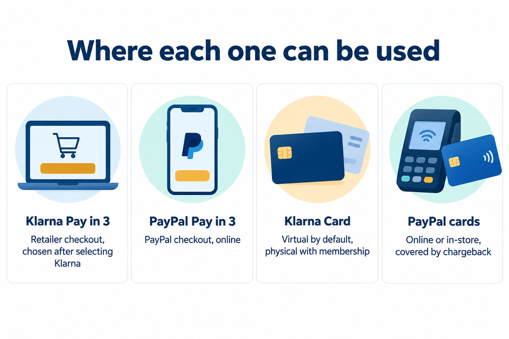 A comparison of where each payment method can be used