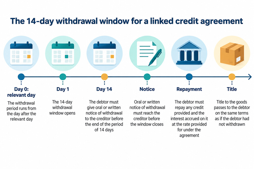 A timeline showing the 14-day withdrawal window running from the day after the relevant day