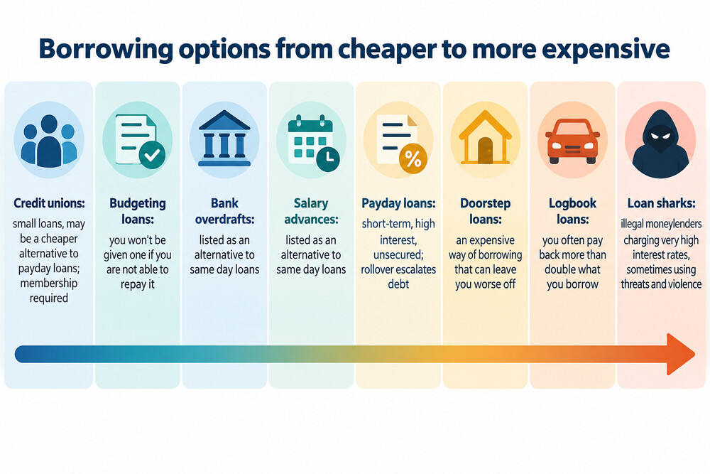 A diagram showing the range of borrowing options from cheapest to most expensive