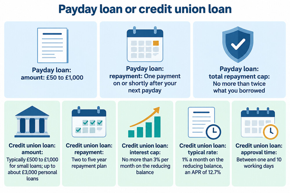 A side-by-side comparison of a payday loan and a credit union loan