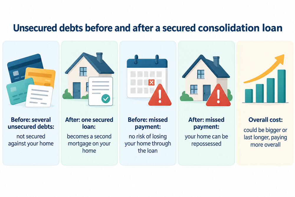 What changes when unsecured debts are consolidated into a secured loan