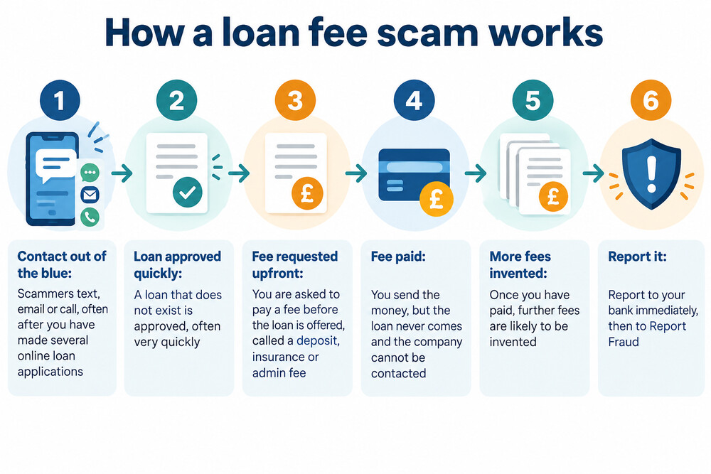 A text message offering a loan and asking for an admin fee before payout