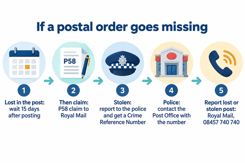 A process for dealing with a lost or stolen postal order