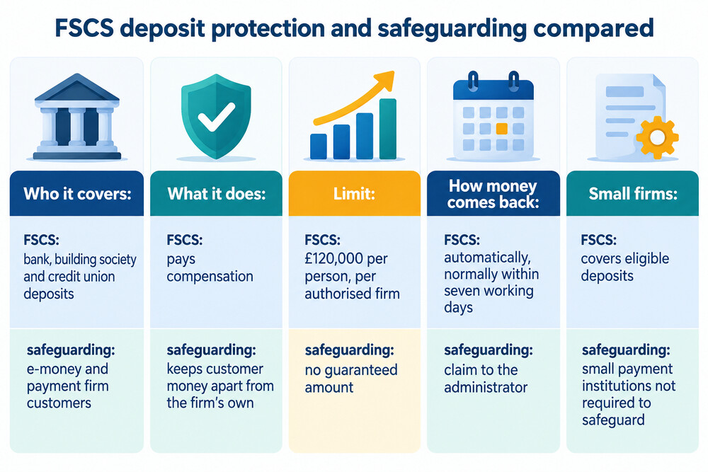 Side-by-side comparison of FSCS deposit protection and safeguarding