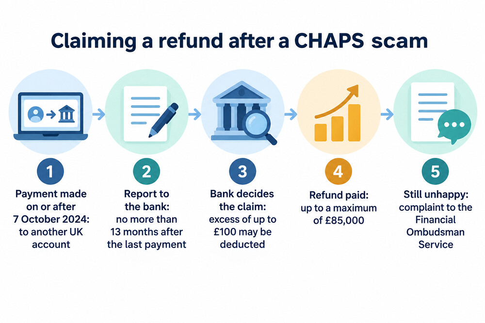 Diagram of how a scam refund claim works for a payment made by CHAPS