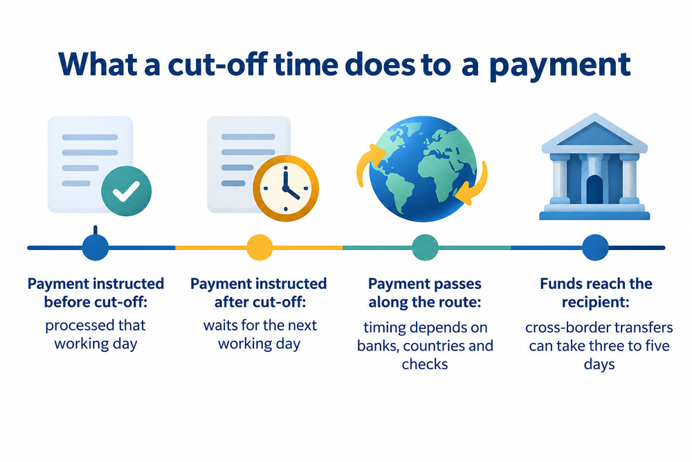 What happens to a payment instructed before and after a bank's daily cut-off