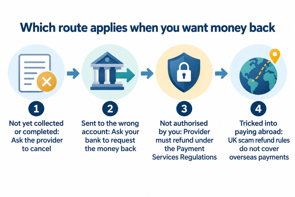 Which route applies when you want money back from a payment abroad