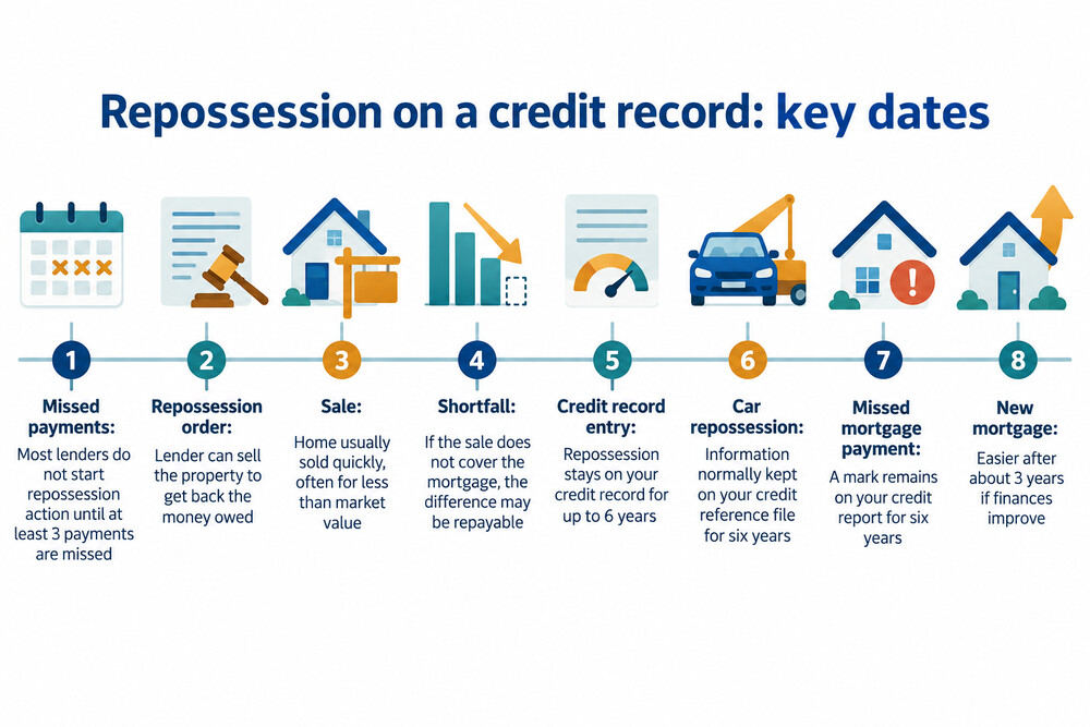 A credit report showing a repossession entry and its date