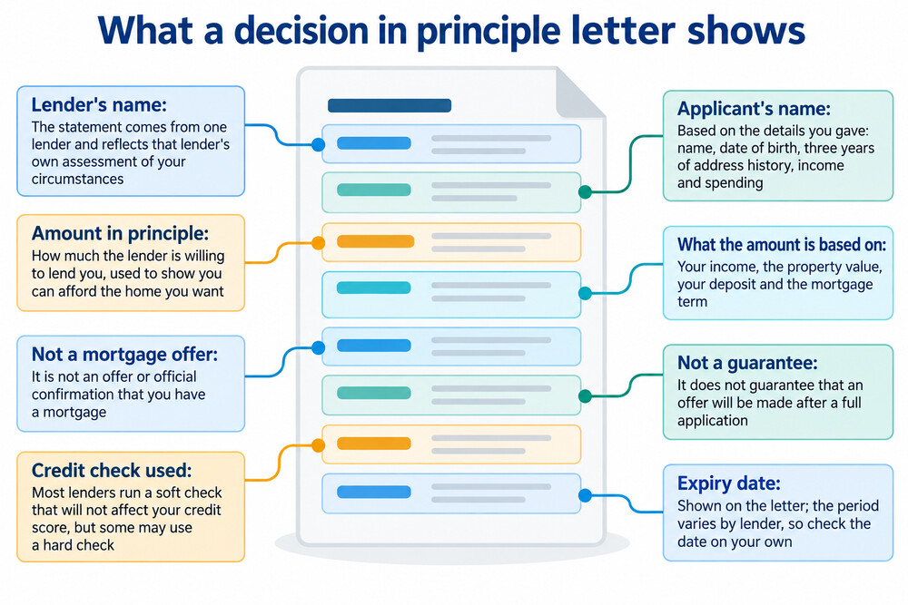 An example of the letter or on-screen summary a lender sends confirming a decision in principle and the amount it indicates