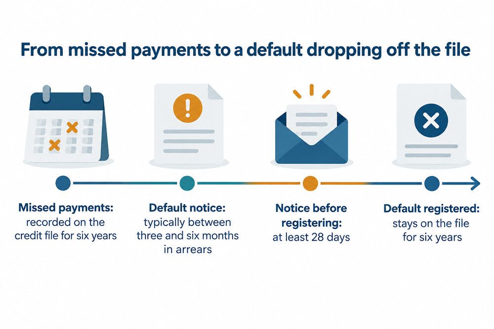 How missed payments become a default and how long it lasts