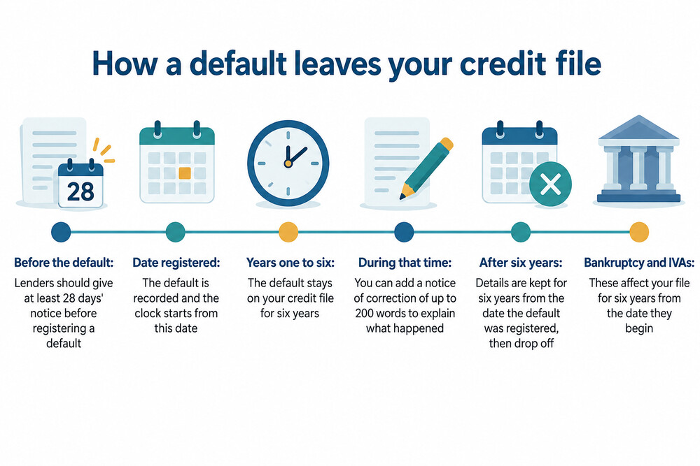 A credit file timeline showing entries appearing and dropping off over six years