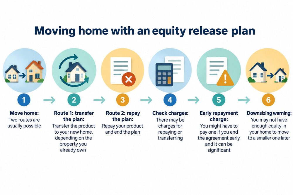 A simple flow showing the two routes when an equity release borrower moves home