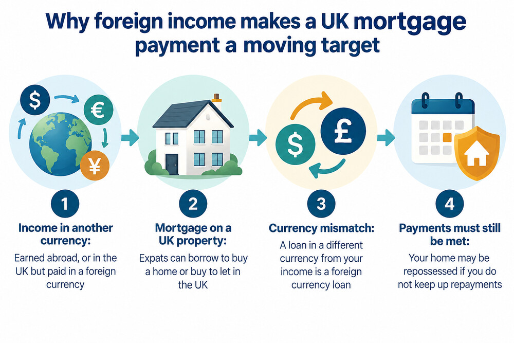 A mortgage statement showing a payment amount converted from dollars into pounds