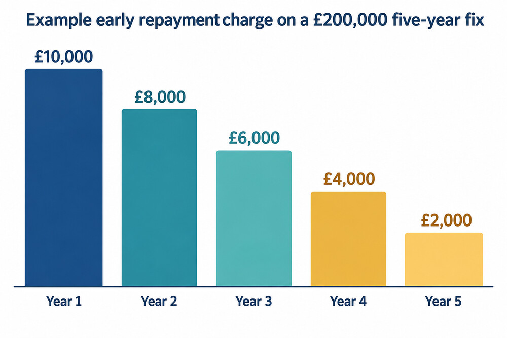 How an early repayment charge falls across a five-year fix on a £200,000 mortgage