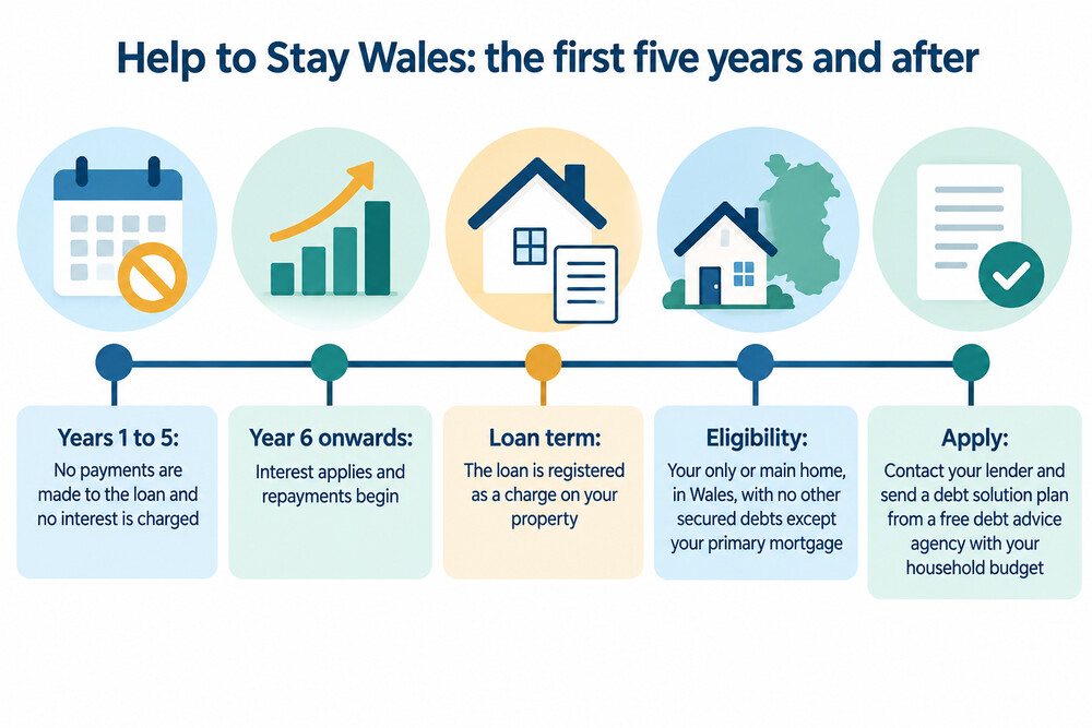 A timeline showing the first five years with no payments, then interest and repayments beginning